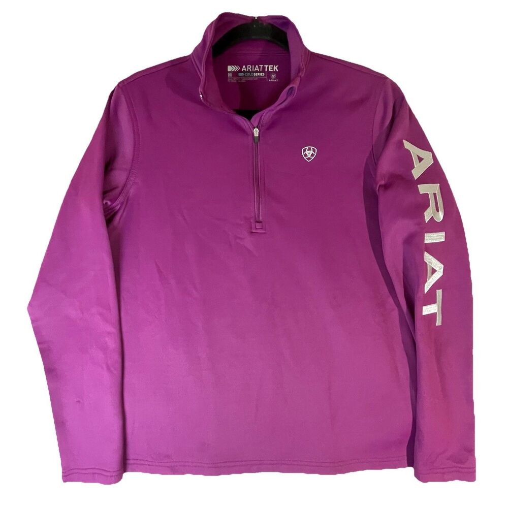Ariat Pullover Womens Medium Pink Quarter Zip Cold Series AriatTEK Equestrian - Picture 2 of 7